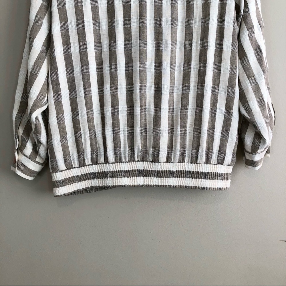 Cleo Petites Vintage Linen Blend Stripe Jacket Tan Cream Button Front Size Small - Picture 11 of 16